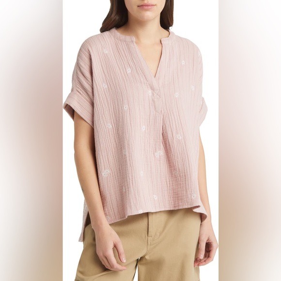 Madewell Tops - NWT MADEWELL Pink Embroidered Lakeline Popover Shirt Size M